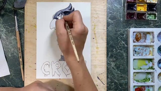 Ворон. Рисую Ворона. Brawl Stars. Акварель. Как нарисовать Ворона. Скетчинг для новичков. смотреть онлайн