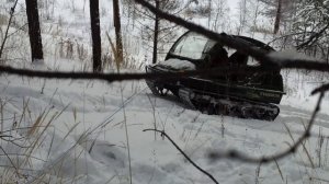 Снегоболотоход тингер по снегу в горку.