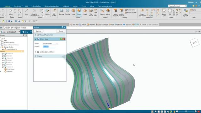 AULA 86 - Exercício 70 _ Modelamento do Vaso Decorativo Ondulado no Solid Edge 2023