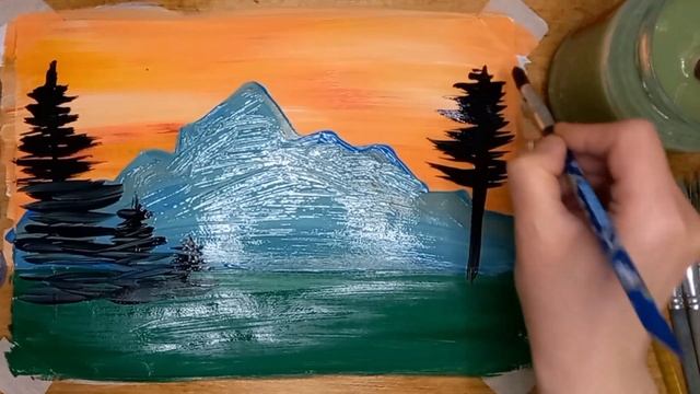 Как нарисовать закат | Как нарисовать горы | Рисуем  Закат в горах | How to draw a sunset