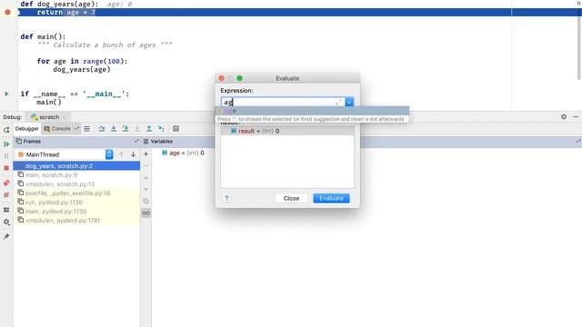 How to evaluate expressions during debugging in PyCharm