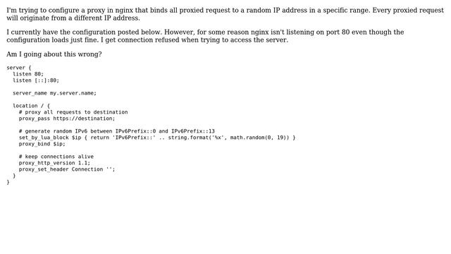 nginx: proxy_bind to random ip address in range смотреть онлайн