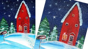 Как нарисовать Новогоднюю открытку. Рисуем Домик Санта Клауса. Правополушарное рисование.