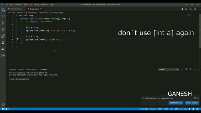 Declaration in Java | Java Program to Initialize Variable