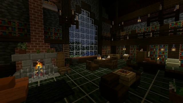 Cozy Minecraft Library Ambiance | Relaxing Thunderstorm, Rain, and Fireplace Sounds - 3 hours смотреть онлайн