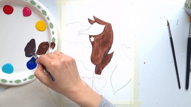 Рисуем лошадь гуашью! Как просто нарисовать лошадь! смотреть онлайн