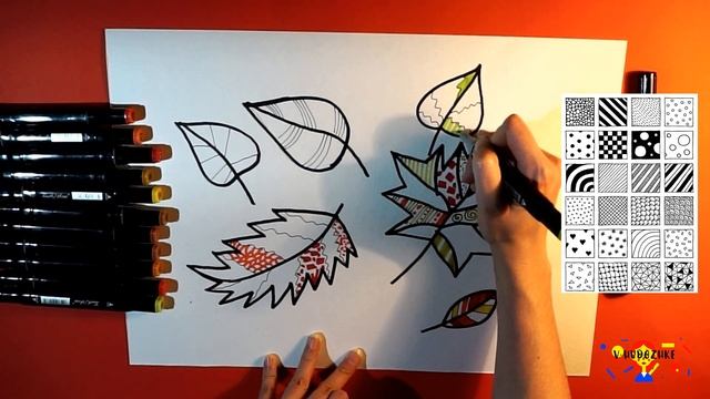 Графика для детей. Как нарисовать маркерами осенние листья. Рисование для начинающих смотреть онлайн