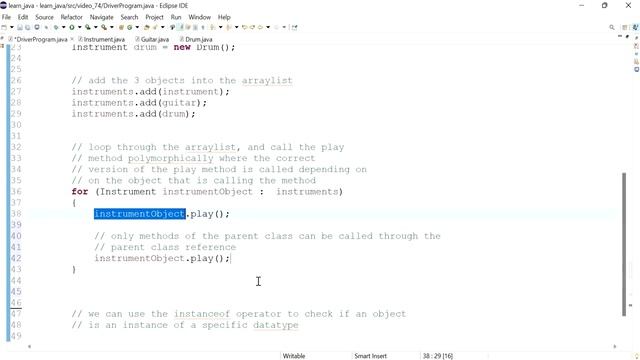 Java 74: Polymorphism and using instanceof