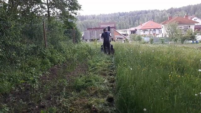 Роторная косилка с мотоблоком в работе | Результат модернизации  | Испытания в поле