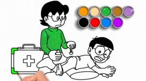 Учимся рисовать и раскрашивать | Видео для детей, изучающих английский язык | Как нарисовать Нобиту