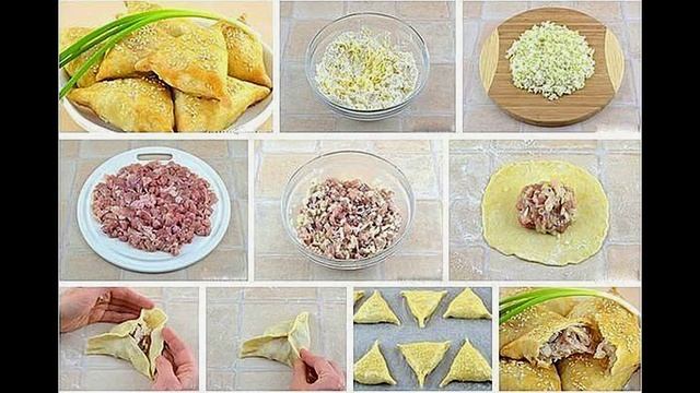 Самса с курицей, в хрустящем слоеном тесте.
