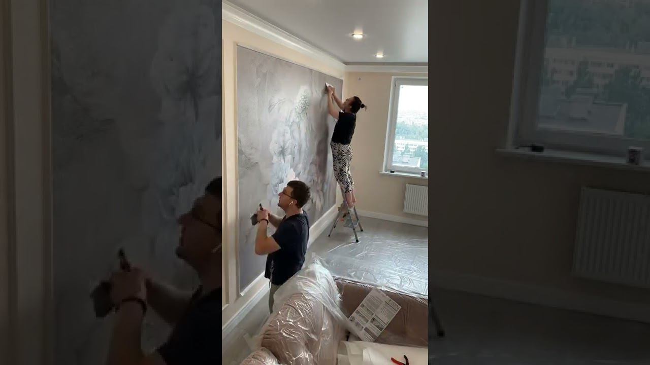 Монтаж фрески. Весь процесс работы. Фреска. Поклейка фрески. Фреска на стену. Современная фреска смотреть онлайн