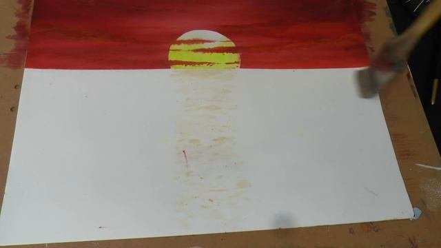 Красный Закат Акварель. Red Sunset In Watercolour, Using Masking Tape