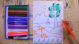 Как нарисовать ПЕЙЗАЖ  фломастерами - урок рисования, рисуем дома поэтапно