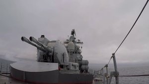 Пуск крылатой ракеты кораблем ТОФ в рамках маневров «Восток-2018»
