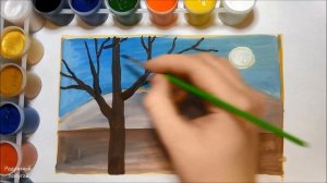Как нарисовать зиму, рисуем зимний пейзаж с деревом поэтапно How to draw winter landscape