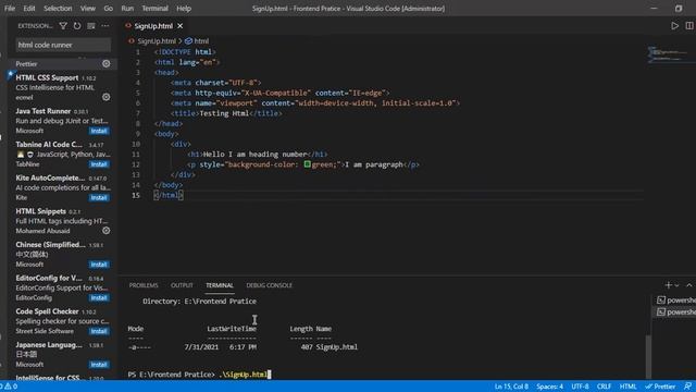 How to auto generate HTML Code and  Run HTML in Visual Studio Code on Windows 10 2021