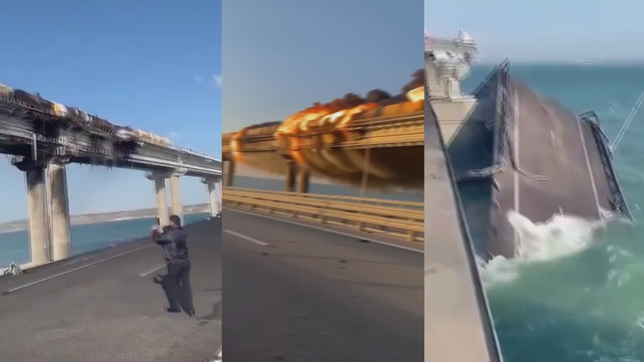 Последнее видео крымского моста. Крымский мост. Кадры взрыва Крымского моста. Крымский мост со стороны.