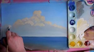 Быстрое рисование Облака над  морем гуашью Научиться рисовать гуашью