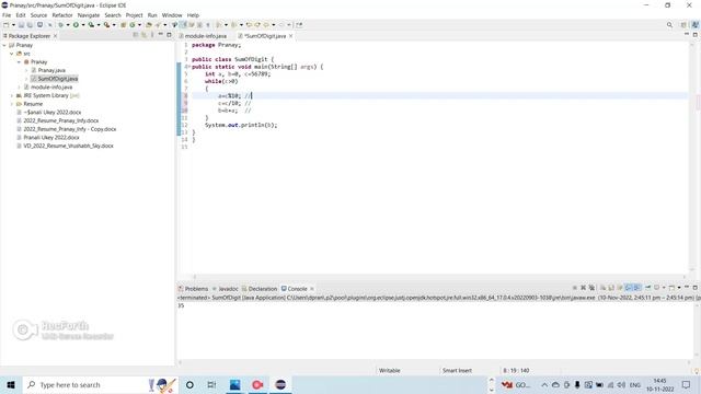 Java Logical Program for Sum Of Digits