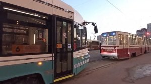 Новый трамвай «Достоевский» на улице Кораблестроителей (19.11.23)