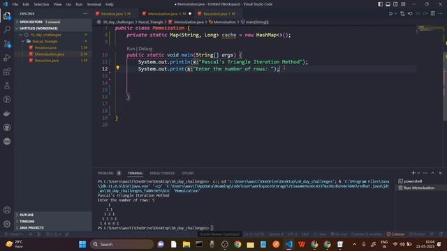 Pascal's Triangle pattern in Java | Memoization | part 3 #day1