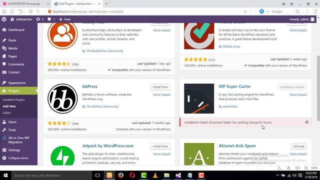 Wordpress | 100% fix Installation failed  Download failed No working transports found in hindi/urdu