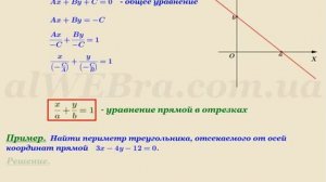 Уравнение прямой в отрезках, пример с решением задачи