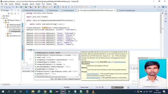 Sorting Employee objects based on employee_id, employee_name and address in java смотреть онлайн