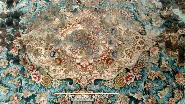 Иранский ковер ручной работы Тебриз в небесно-бирюзовых тонах. смотреть онлайн