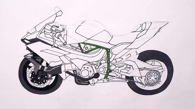 Realistic Motorcycle Drawing - Kawasaki H2 - Time Lapse - Drawing Ideas смотреть онлайн