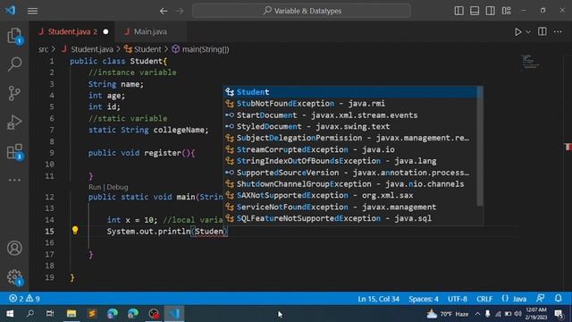 TYPES OF VARIABLES IN JAVA