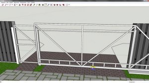 Проект Откатных ворот в SketchUp. Забор шахматка из досок