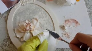 Пионы из декоративной штукатурки в технике скульптурная живопись. 1 часть, светлый пион.