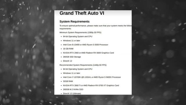 @RockstarGames СЛИЛИ СИСТЕМНЫЕ ТРЕБОВАНИЯ GTA 6