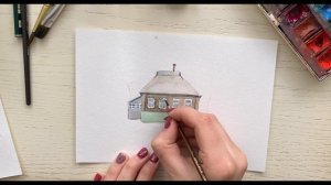 Акварель для начинающих. Как нарисовать домик в деревне