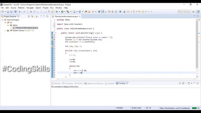 Program to display Palindrome Numbers in Java | Coding Skills
