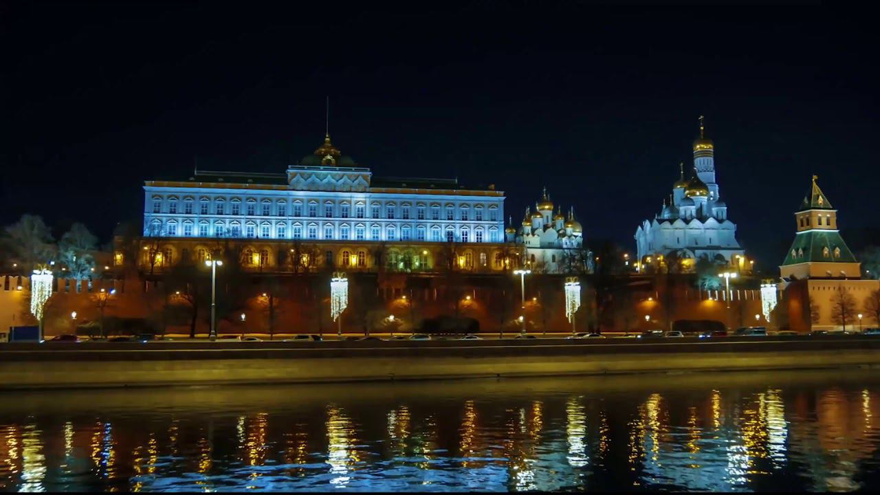 Таймлапс ночной Москвы. Панорама Кремля, дом Пашкова, Кремлевская набережная