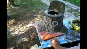 Грибы и Пенек из цемента своими руками.How to make a cement tree stump.