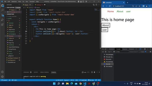Navigation on Click | Navigating programmatically in react js