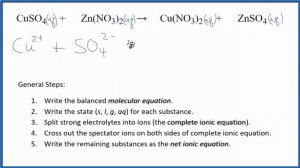 How to Write the Net Ionic Equation for CuSO4 + Zn(NO3)2 = Cu(NO3)2 + ZnSO4