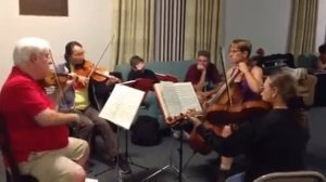 Linda West plays cello at bow making class at Pomona College 2013