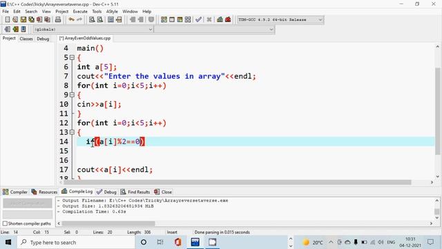 Program to check even and odd elements in one dimensional Array in C++