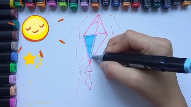 Drawing for children kite | Как можно нарисовать воздушный змей. смотреть онлайн