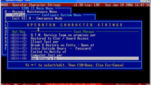 SIMSII Management Operator Character Strings
