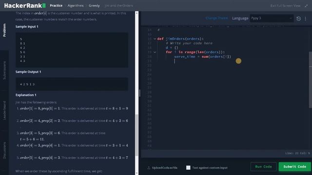 189 - Jim and the Orders | Greedy | Hackerrank Solution | Python