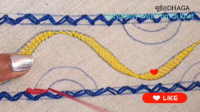 Handembroidery:Easy border design with French knot/lazy daisy /herringbone