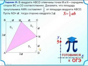 ОГЭ-24. Отношение площадей.  Квадрат, треугольник