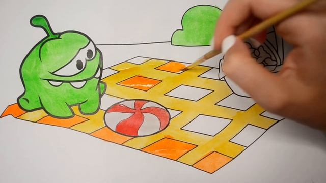 Раскраска для детей красками - Ам-ням на пикнике кушает конфету смотреть онлайн