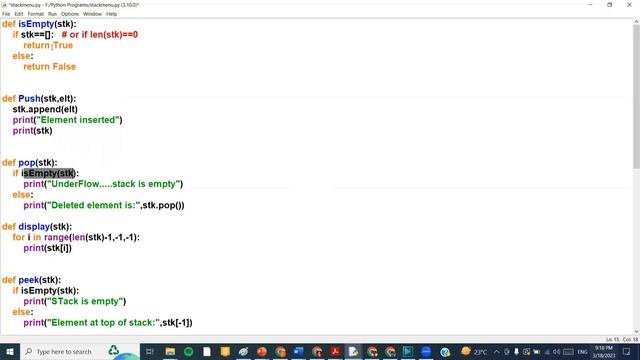 Implementation of Stack using List in Python| Stack Operations using List | Data Structures Class 1